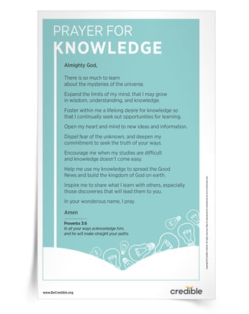 Prayer for Knowledge Prayer Card